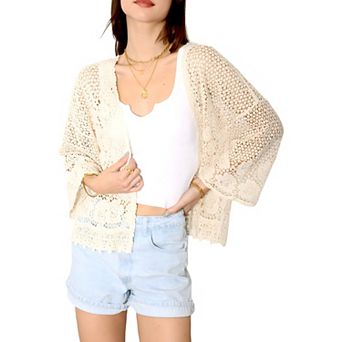 Women's Short Embroidered Lace Duster Crop Fashion Cardigan with Half Sleeves