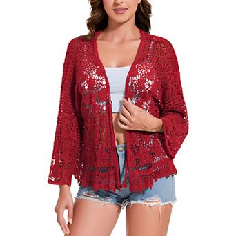 Women's Short Embroidered Lace Duster Crop Fashion Cardigan with Half Sleeves