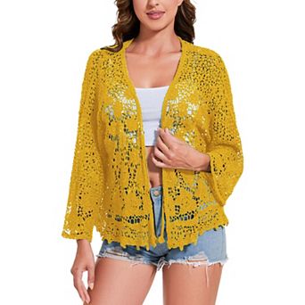 Women's Short Embroidered Lace Duster Crop Fashion Cardigan with Half Sleeves