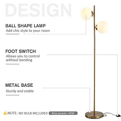 HOMCOM Modern Floor Lamp with 2 Globe Lamp Shade Reading Standing Light