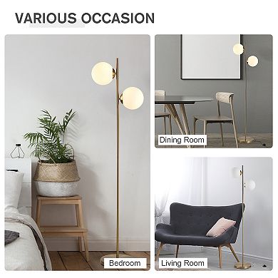 HOMCOM Modern Floor Lamp with 2 Globe Lamp Shade Reading Standing Light