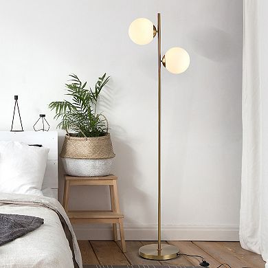 HOMCOM Modern Floor Lamp with 2 Globe Lamp Shade Reading Standing Light