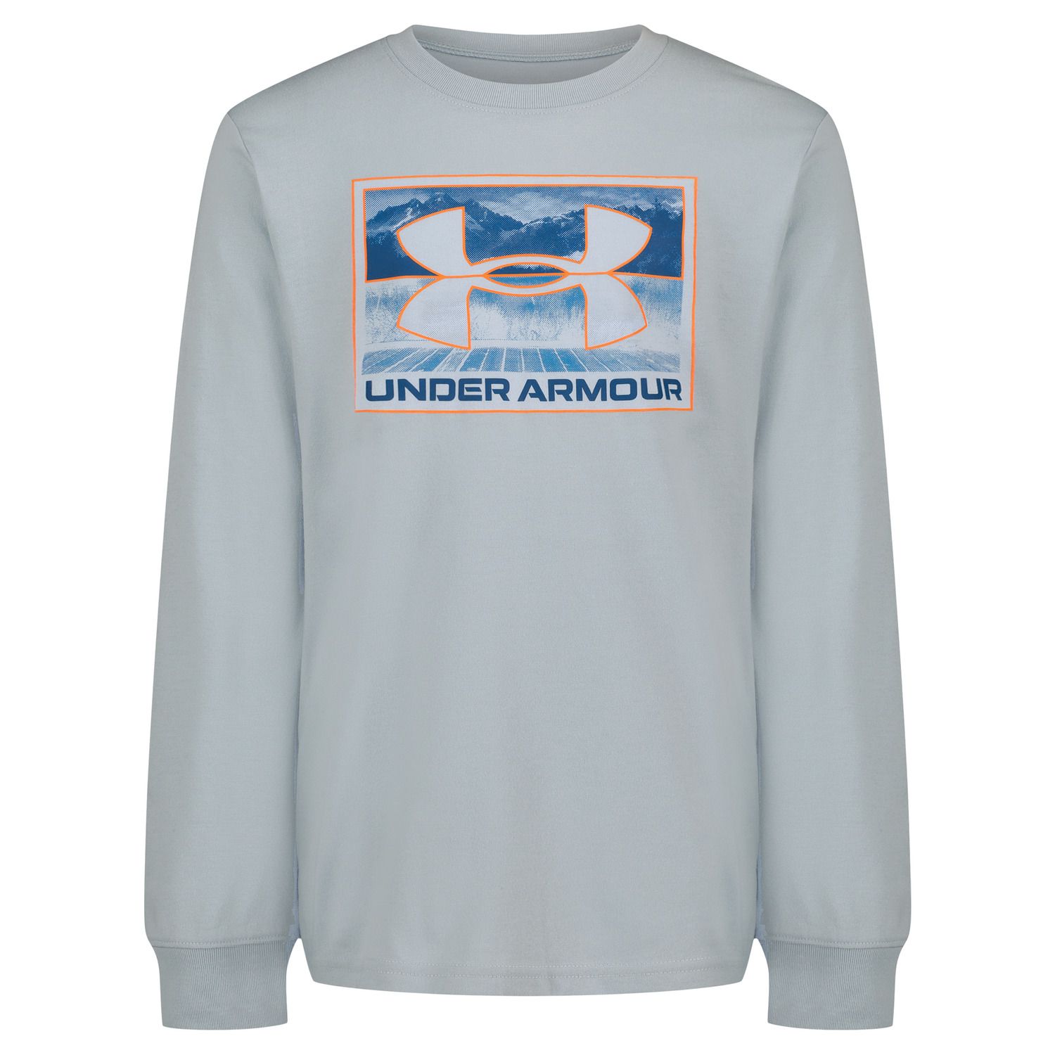 Футболка Under Armour Logo Core Cuff Long Sleeve Tee для мальчиков, цвет: Синий туманный