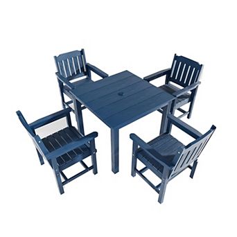 Patio Dining Set, HIPS Outdoor Dining Table and Chairs, with Umbrella Hole, Weather Resistant