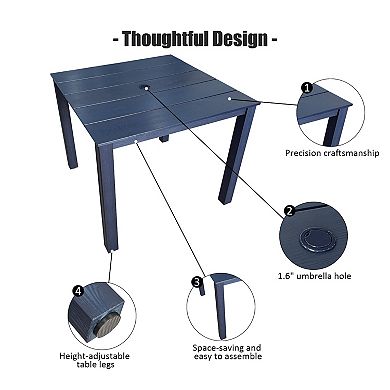 Patio Dining Set, HIPS Outdoor Dining Table and Chairs, with Umbrella Hole, Weather Resistant
