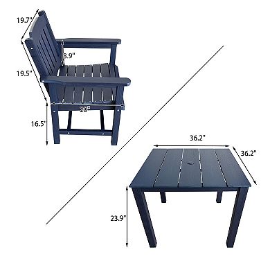 Patio Dining Set, HIPS Outdoor Dining Table and Chairs, with Umbrella Hole, Weather Resistant