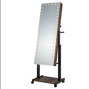Costway 3-Color 46 LED Lights Mirror Jewelry Cabinet Armoire Adjustable Height with Wheels