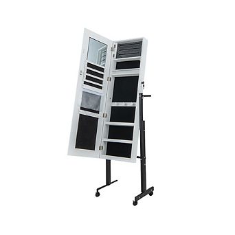 Costway 3-Color 46 LED Lights Mirror Jewelry Cabinet Armoire Adjustable Height with Wheels