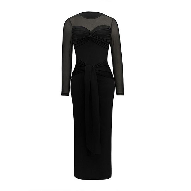 find elegant petite dresses for weddings See-Through Sleeve Black Mini Dress main image 1