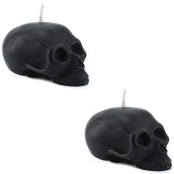 Skull Shaped Black Candles, 2-Pack; Large Decorative Wax Candles for Halloween and Horror Decor