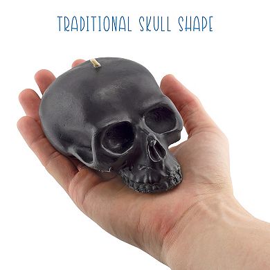 Skull Shaped Black Candles, 2-Pack; Large Decorative Wax Candles for Halloween and Horror Decor