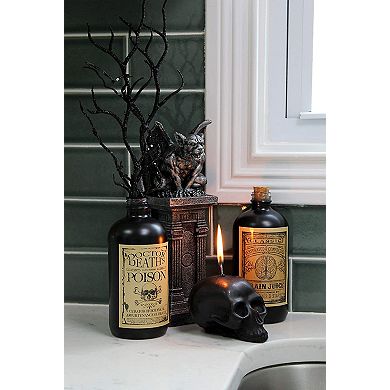 Skull Shaped Black Candles, 2-Pack; Large Decorative Wax Candles for Halloween and Horror Decor