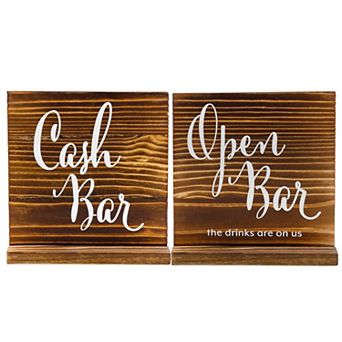 Reversible Bar Sign; Open Bar / Cash Bar Decor for Weddings & Events