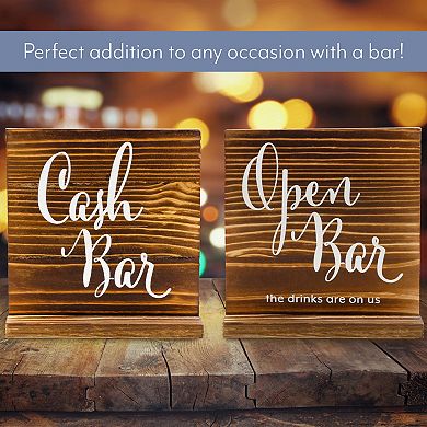 Reversible Bar Sign; Open Bar / Cash Bar Decor for Weddings & Events