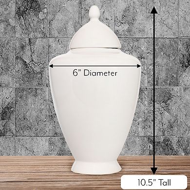 White Ceramic Ginger Jar with Lid; Antique Style Decorative Accent Vase