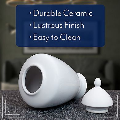 White Ceramic Ginger Jar with Lid; Antique Style Decorative Accent Vase