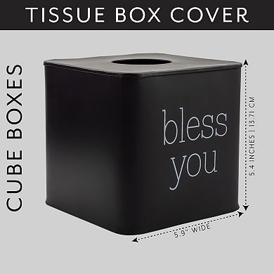 Black Enamel Square Tissue Box Cover; Modern Farmhouse Style