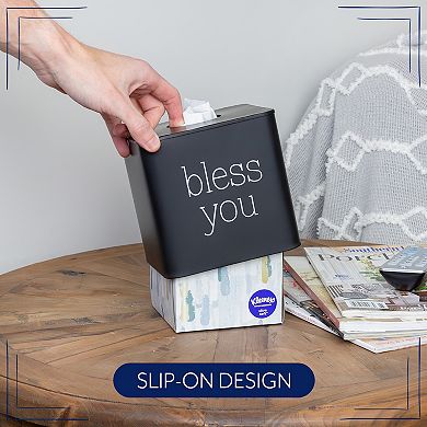 Black Enamel Square Tissue Box Cover; Modern Farmhouse Style