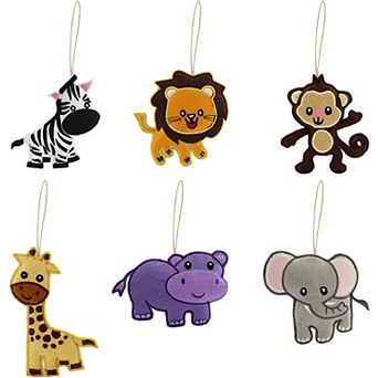 Jungle Babies Plush Ornaments, 6Pack; AnimalThemed Christmas Tree Decor