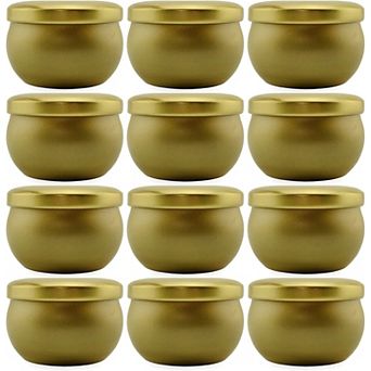 Metallic Gold Candle Tins, 12Pack; Round Storage Containers for Gifts & DIY