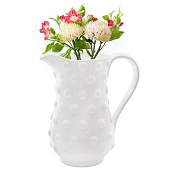 White Hobnail Ceramic Pitcher; 1 Gallon Retro Fenton Style Milk Jug
