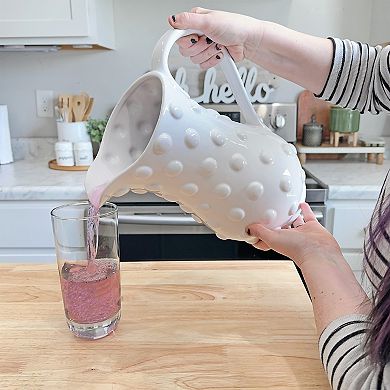 White Hobnail Ceramic Pitcher; 1 Gallon Retro Fenton Style Milk Jug