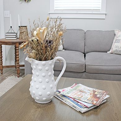 White Hobnail Ceramic Pitcher; 1 Gallon Retro Fenton Style Milk Jug