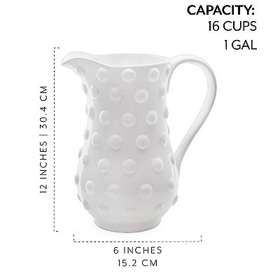 White Hobnail Ceramic Pitcher; 1 Gallon Retro Fenton Style Milk Jug