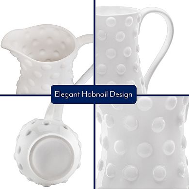 White Hobnail Ceramic Pitcher; 1 Gallon Retro Fenton Style Milk Jug
