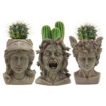 Mini Resin Greek Planters, 3Pack; Medusa, Athena, and Perseus Head Pots