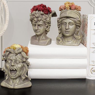 Mini Resin Greek Planters, 3Pack; Medusa, Athena, and Perseus Head Pots