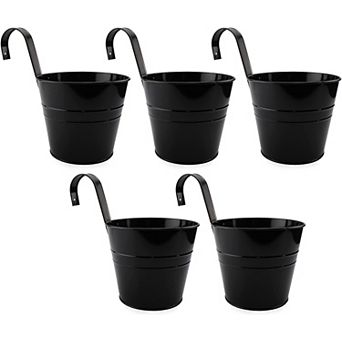 6" Black Hanging Flower Pots, 5Pack; Metal Planters with Detachable Hooks