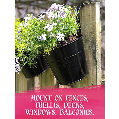 6" Black Hanging Flower Pots, 5Pack; Metal Planters with Detachable Hooks