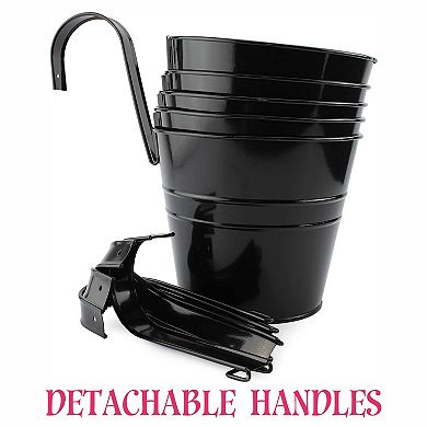 6" Black Hanging Flower Pots, 5Pack; Metal Planters with Detachable Hooks
