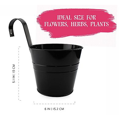 6" Black Hanging Flower Pots, 5Pack; Metal Planters with Detachable Hooks