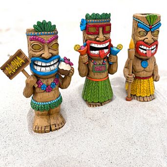 Solar Garden Tiki Statues, Set of 3; Light-Up Outdoor Decor with LED Illumination