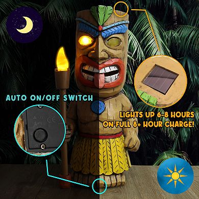 Solar Garden Tiki Statues, Set of 3; Light-Up Outdoor Decor with LED Illumination