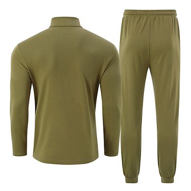 Men's 2 Piece Tracksuit Long Sleeve Zip Polo Shirts Set Jogging Casual Sweatsuit