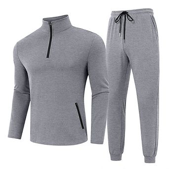 Men's 2 pc Tracksuit Long Sleeve Zip Polo Shirts Set Jogging Casual Sweatsuit
