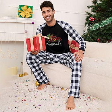 Pajamas Set for Men's 2 Piece Plaid Pjs Long Sleeve Sleepwear