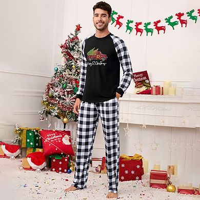 Pajamas Set for Men's 2 Piece Plaid Pjs Long Sleeve Sleepwear