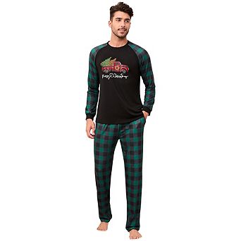 Pajamas Set for Men's 2 pc Plaid Pjs Long Sleeve Sleepwear