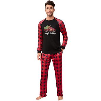 Pajamas Set for Men's 2 pc Plaid Pjs Long Sleeve Sleepwear