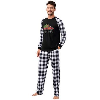 Pajamas Set for Men's 2 pc Plaid Pjs Long Sleeve Sleepwear