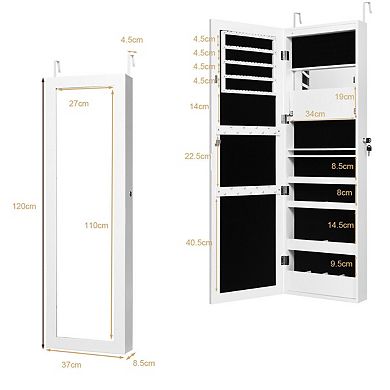 Costway Wall Door Mounted Mirror Jewelry Cabinet Organizer LED Lights