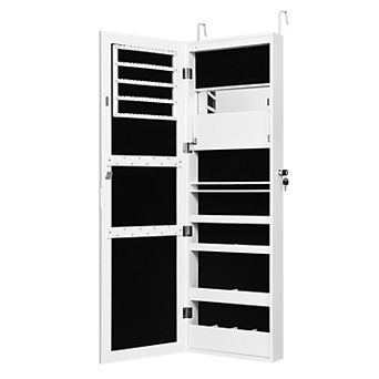 Costway Wall Door Mounted Mirror Jewelry Cabinet Organizer LED Lights
