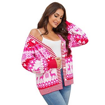 Christmas Sweaters for Women Cute Cardigan Open Front Knit Outerwear
