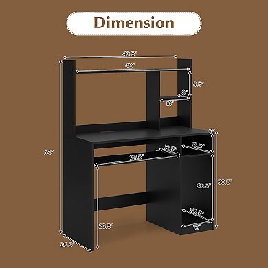 Costway Computer Desk Study Bookcase Workstation with Charging Station Hutch CPU Stand