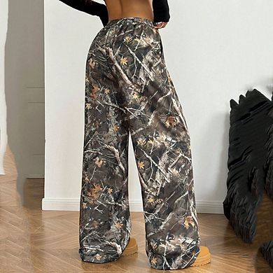Women Wide Leg Drawstring Cargo Pants