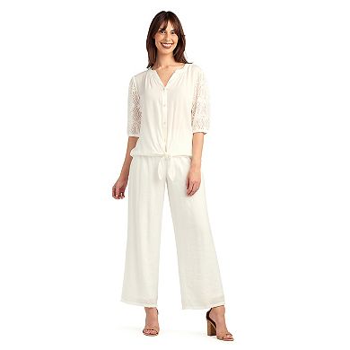 Women's AB Studio Lace Trim Button Front Top